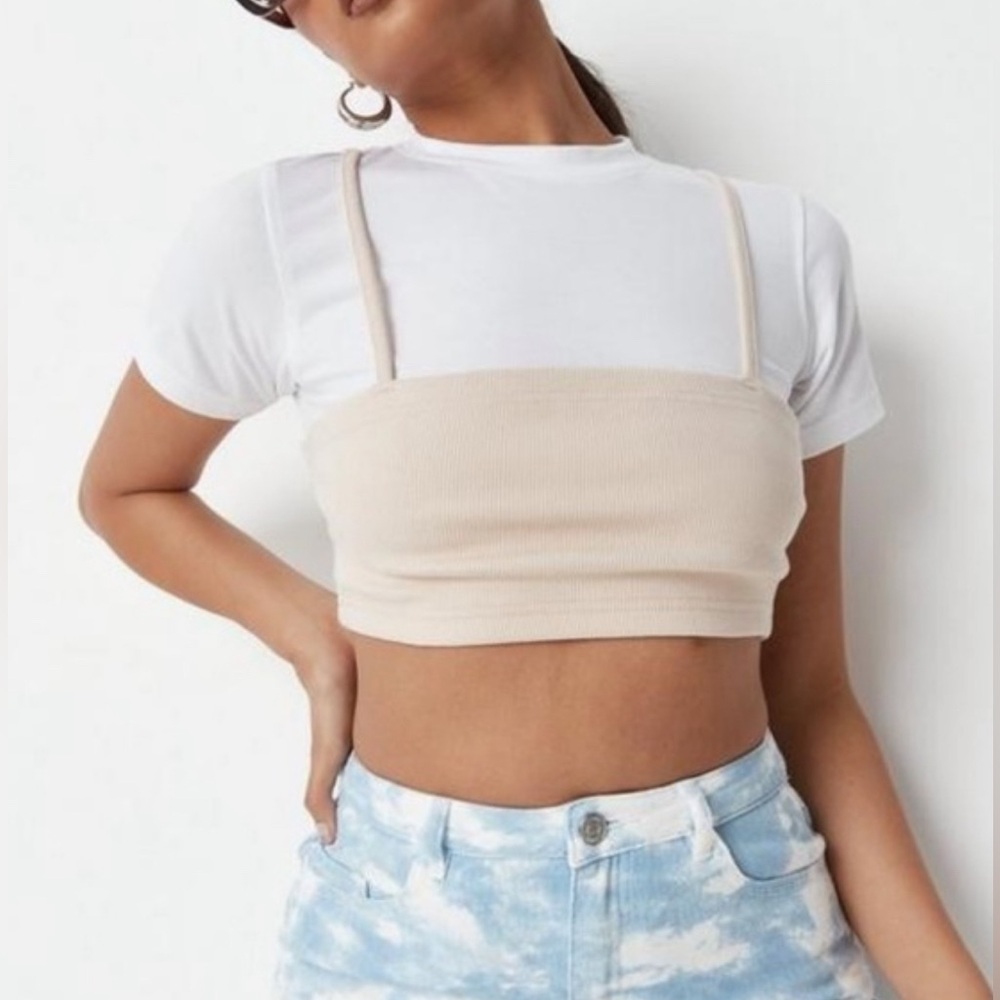 Missguided 2-in-1 Rib Cami Overlay Crop Tee